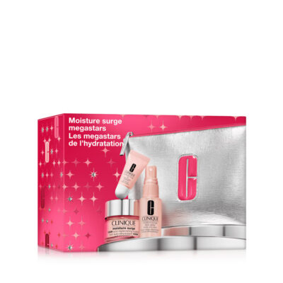 Clinique - Cofanetto Moisture Surge Megastars - Cosmetico Viso Idratazione Profonda 100 Ore - 50ml+30 Ml+7ml + pochette