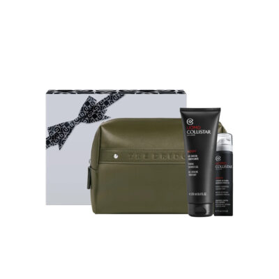 Collistar -  Cofanetto Uomo Doccia & Rasatura con Pochette, Gel Doccia Tonificante 250 ml + Mini Schiuma da Barba Aderenza Perfetta 75 ml + Pochette