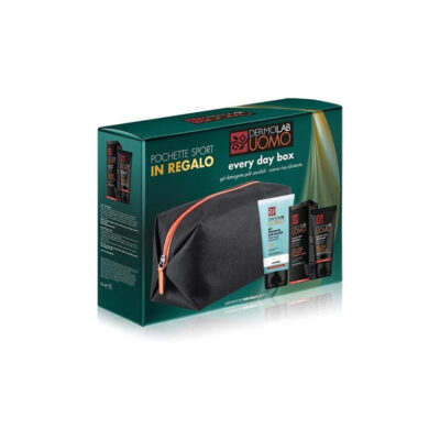 Dermolab - Confezione Regalo Uomo Every Day Box con Gel Detergente Viso 150 ml con Acido Ialuronico, Purificante e Lenitivo, e Crema Idratante, 50 ml, con Aloe Vera dall'Azione Antiage e Rigenerante, Pochette