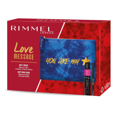 Rimmel London - Cofanetto Love MessagePochette Small Blu con Mascara Nero Day 2 Night Allungante e Volumizzante e Matita Occhi Soft Kajal Kohl